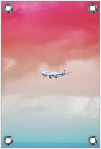 Tuinposter –Vliegtuig in Roze Lucht– 60x90cm Foto op Tuinposter (wanddecoratie voor buiten en binnen)