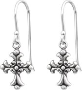 Joy|S - Zilveren Gotisch kruis oorbellen Sterling zilver 925 massief oorhangers