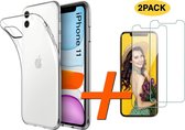 iPhone 11 Hoesje Tranpsarant - Silicone Case - 2x Temerped Glass Screenprotector - Epicmobile
