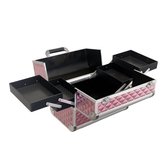 Beauty Case - Koffer COMPACT roze 3D aluminium met slot - nagel koffer - make-up koffer