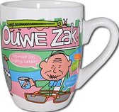 Mok - Cartoon Mok - Ouwe Zak - Gevuld met een toffeemix - In cadeauverpakking met gekleurd krullint