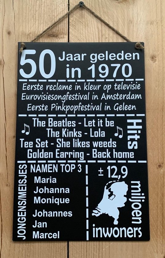 Hedendaags bol.com | Zinken tekstbord 50 jaar geleden in 1970 - Antraciet ND-75