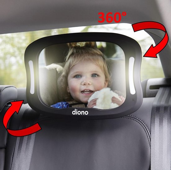 Miroir de voiture bébé - Miroir bébé avec éclairage LED - Easy View XXL |  bol