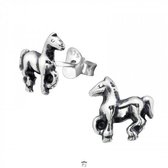 Joy|S - Zilveren paard oorbellen 9 mm geoxideerd