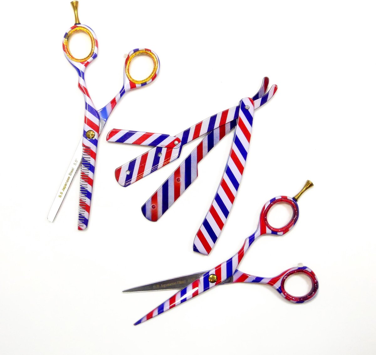 Rechtshandige kappersscharen set met nekmes (scheermes) roestvrij Japans staal maat 5.5 inch - Barber - Knipschaar en coupeschaar / effileerschaar met etui