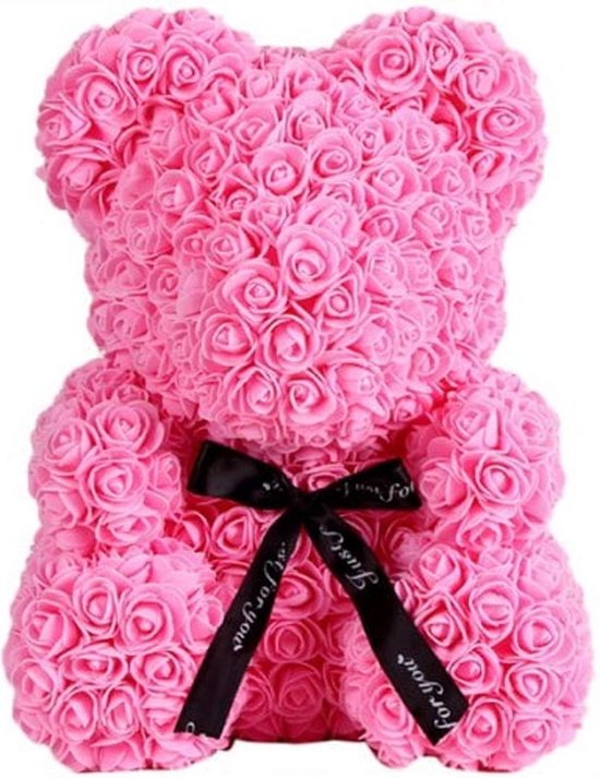 Rozen beer XL 40cm - Valentijn - Roze met strik - Limited edition - Gift Quality - Rose bear - Roos teddybeer liefde