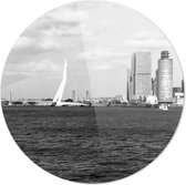 Rotterdam skyline | Erasmusbrug | Kop van Zuid | Zwart-wit | Rond Plexiglas | Wanddecoratie | 60CM x 60CM | Schilderij | Foto op plexiglas