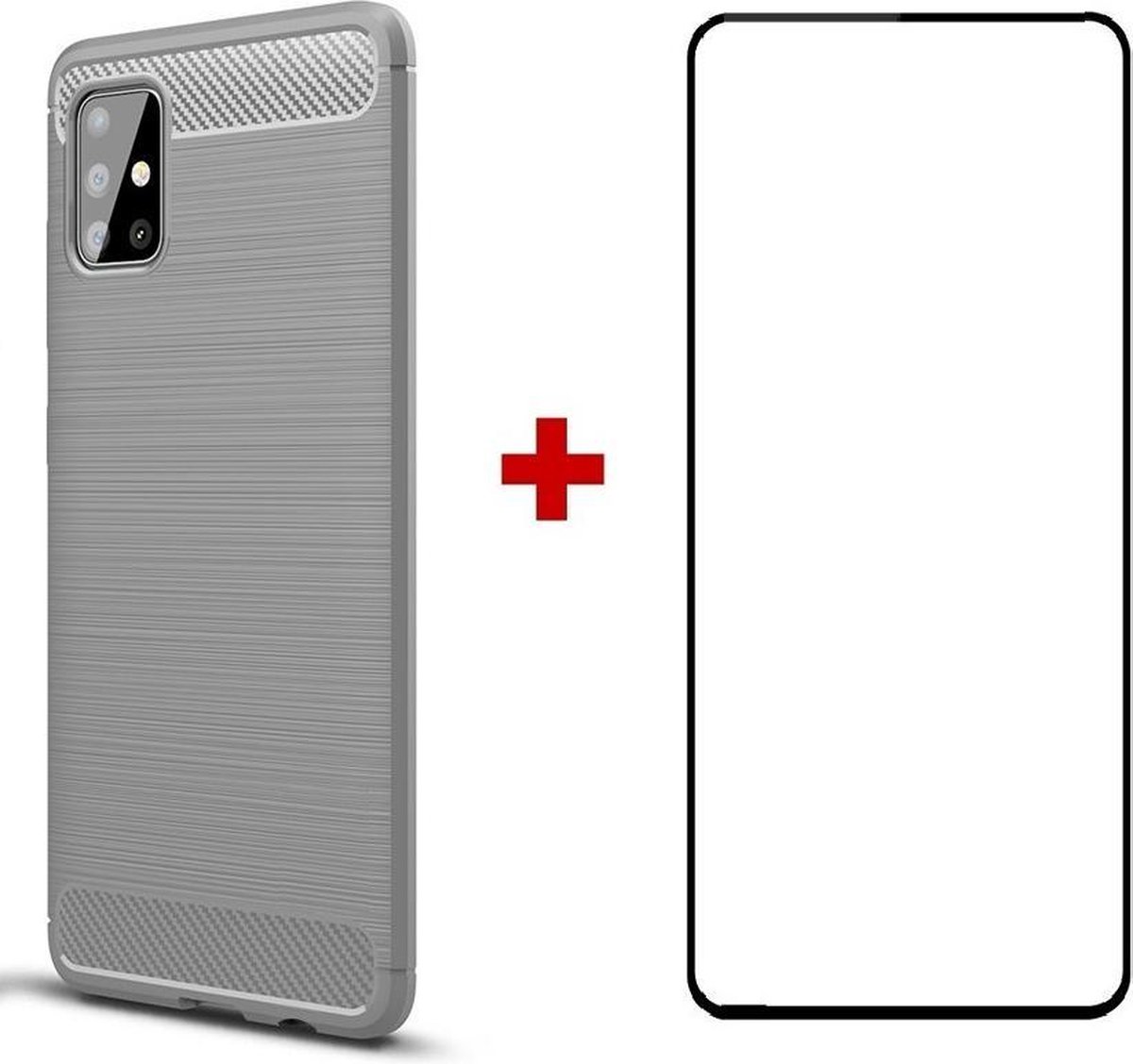 Silicone gel grijs hoesje Telefoonhoesje geschikt voor Samsung Galaxy A51 met full cover glas screenprotector