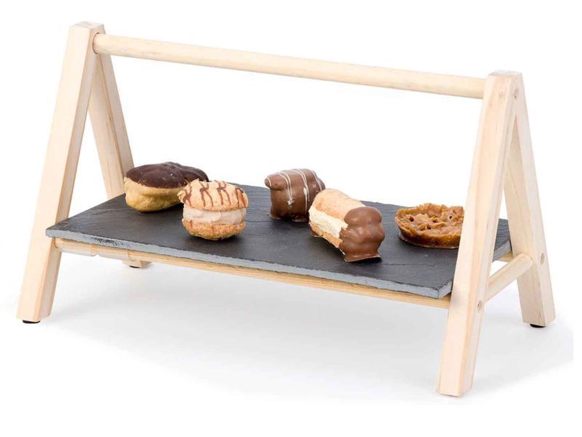 CT Etagere 1laags, houten staander met leisteen 29x19x14cm