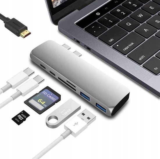 7 in 1 USB 3.0 Type-C Hub Adapter | HDMI 4K poort - Thunderbolt 3 USB-C Hub met Hub 3.0 TF SD Reader Slot PD voor MacBook Pro 2017/2018 / MacBook Air met USB-C | Space gray/grijs