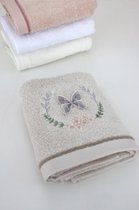2 Stuks Licht Steengrijze Bamboe Handdoek Geborduurd met Vlinder 70x140 cm