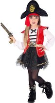 Widmann - Piraat & Viking Kostuum - Kaper Kapitein Karin - Meisje - Rood, Zwart / Wit - Maat 116 - Carnavalskleding - Verkleedkleding