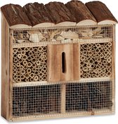 Insectenhotel hangend vlinderhuis gevlamd hout tuin HBD 31x30x9.5cm natuur