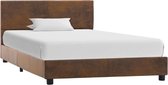 Bedframe Bruin Kunst Suède Leer (Incl LW Led klok) 100x200 cm - Bed frame met lattenbodem - Tweepersoonsbed Eenpersoonsbed