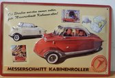 Messerschmitt kabinenroller Reclamebord van metaal 30 x 20 cm GEBOLD BORD MET RELIEF METALEN-WANDBORD - MUURPLAAT - VINTAGE - RETRO - HORECA- WANDDECORATIE -TEKSTBORD - DECORATIEBO