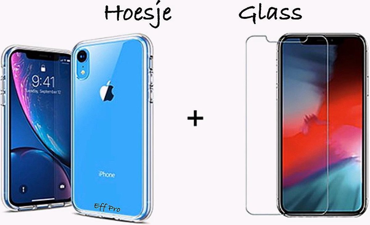 iPhone XR transparent hoesje + Tempered Glass Screen protector. Siliconen TPU Soft Case – Eff Pro