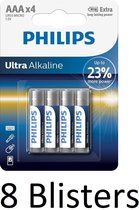 32 Stuks (8 Blisters a 4 st) Philips AAA Ultra Alkaline Batterijen