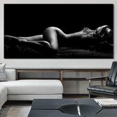 Canvas Schilderij * Sexy Naakte Vrouw in Zwart Wit * - Kunst aan je Muur - Body Art Model - Zwart-wit - 60 x 120 cm