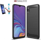 Samsung Galaxy A10 Carbone Brushed Tpu Zwart Cover Case Hoesje - 1 x Tempered Glass Screenprotector CTBL