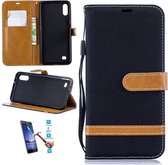 Samsung Galaxy A10 Book Case Denim Zwart Cover Case Hoesje - 1 x Tempered Glass Screenprotector