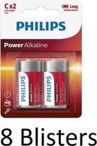 16 Stuks (8 Blisters a 2 st) batterij Power Alkaline C