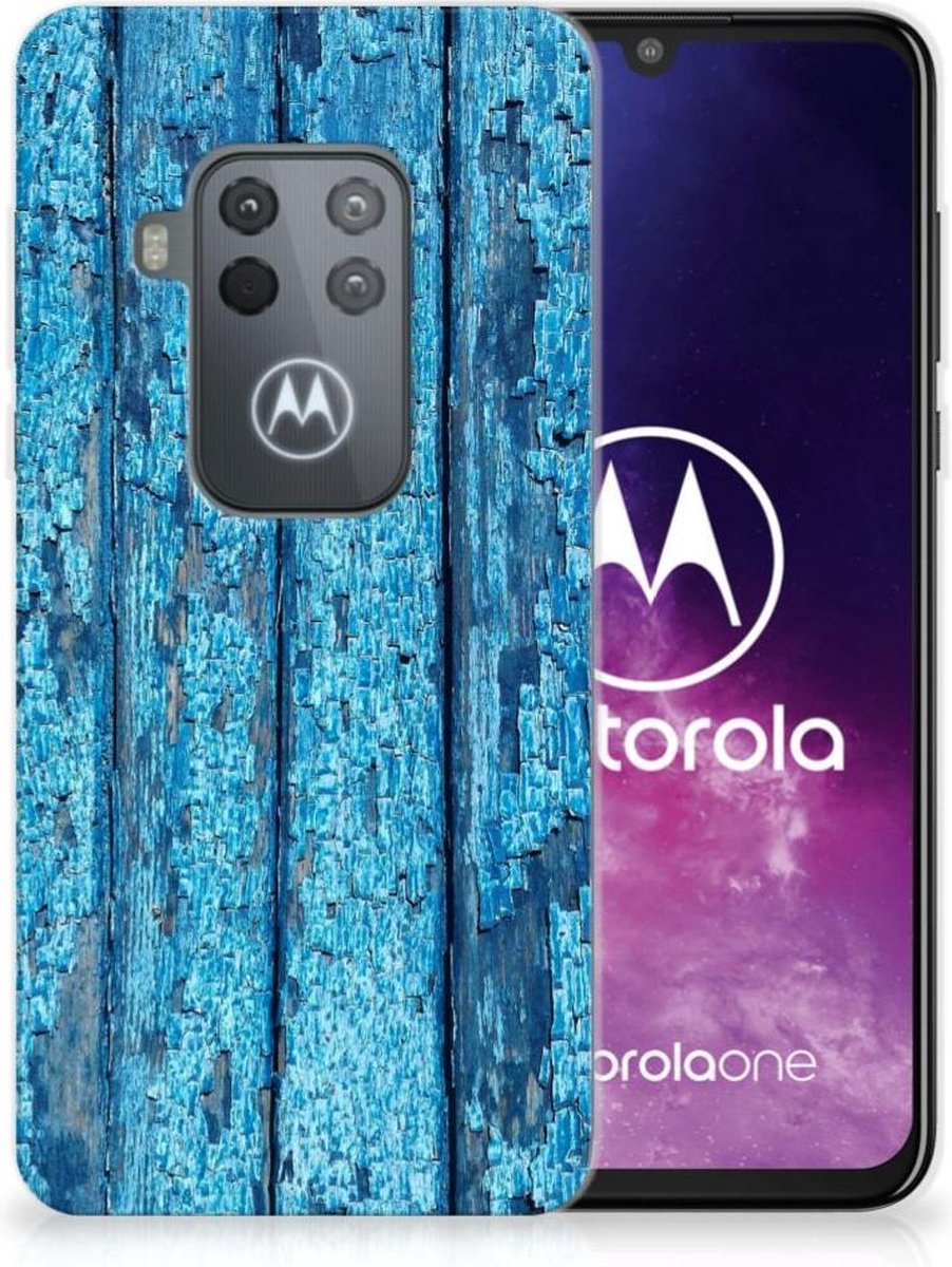 Motorola One Zoom Bumper Hoesje Wood Blue
