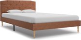 Bedframe Bruin Stof (Incl LW Led klok) 120x200 cm - Bed frame met lattenbodem - Tweepersoonsbed Eenpersoonsbed