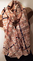 Dames lange sjaal panterprint beige/blauw