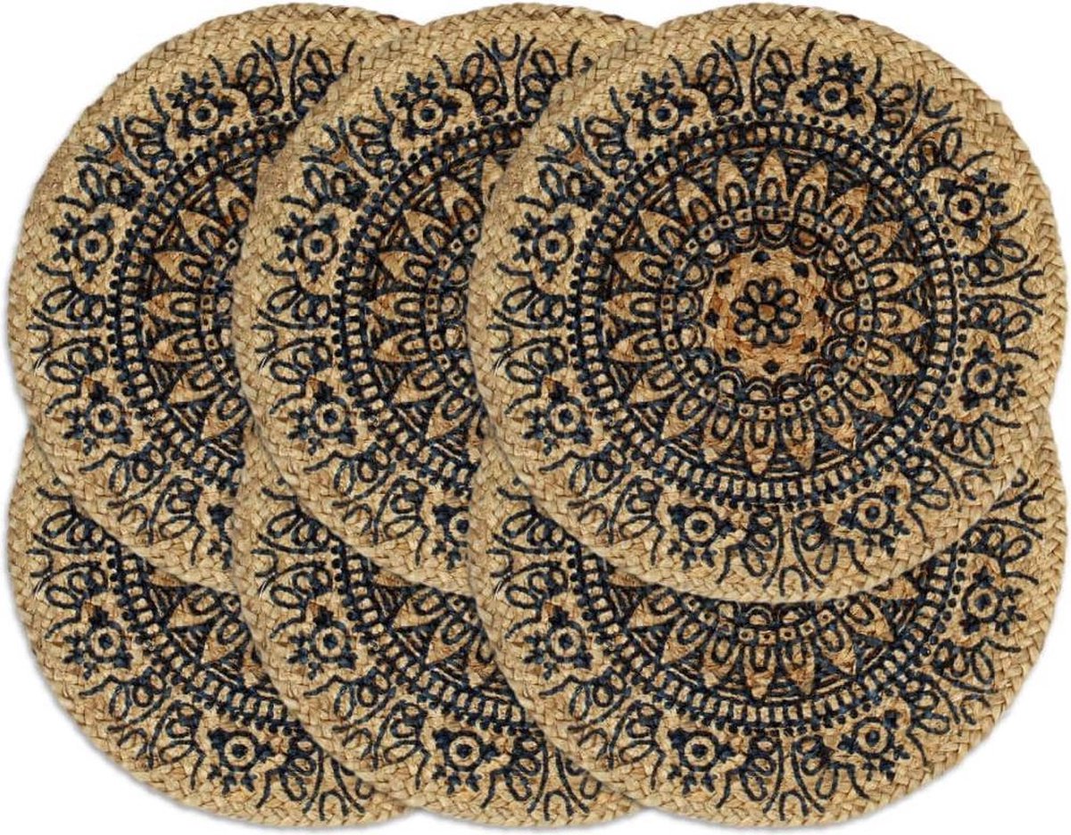 vidaXL - Placemats - 6 - st - rond - 38 - cm - jute - donkerblauw
