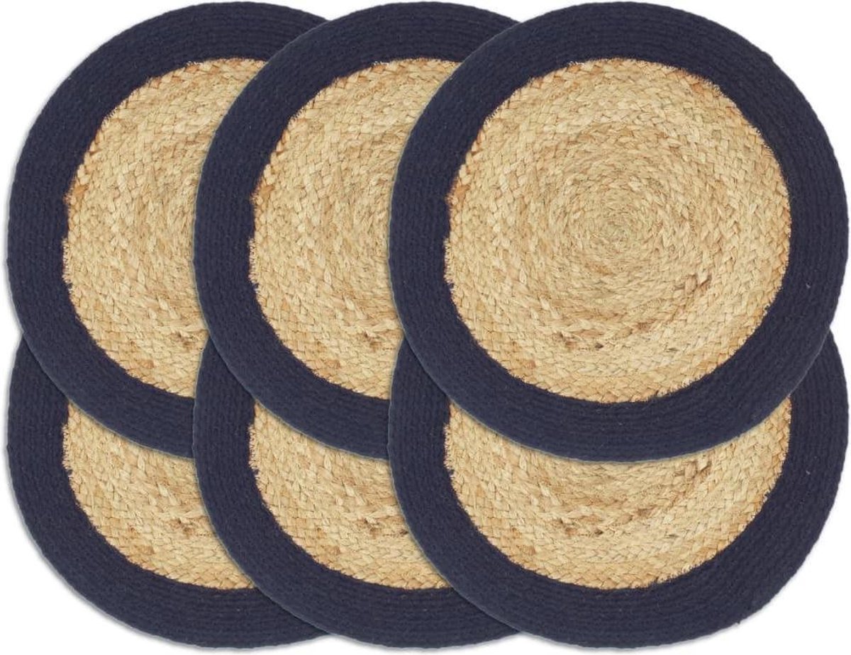 vidaXL - Placemats - 6 - st - 38 - cm - jute - en - katoen - natuurlijk - en - marineblauw