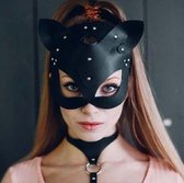 Luxe Cosplay Masker - Zwart - PU Leer - Kat - Sexy - Masquerade