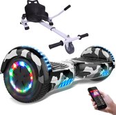 Evercross Hoverboard 6.5 Inch | Flits Wielen | Bluetooth Speaker | LED verlichting | Camouflage + Hoverkart Wit