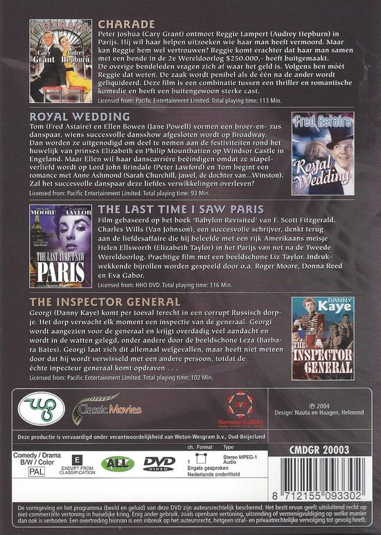 Achterkant van de DVD hoes met informatie over 4 Hollywood klassiekers.