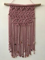 Blaadje , Macrame muur hanger, wandkleed, Macrame wandkleed - 044 oud roze
