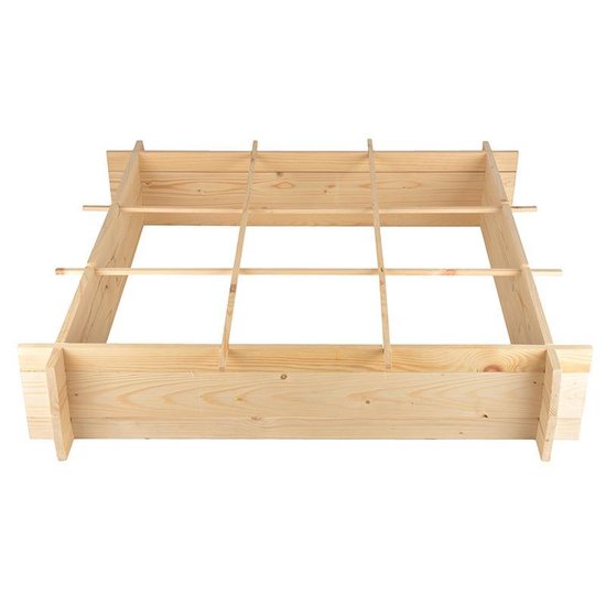 Vierkante meter tuin - hout - inclusief worteldoek - 9 vakken - moestuin - 100x100x20 cm