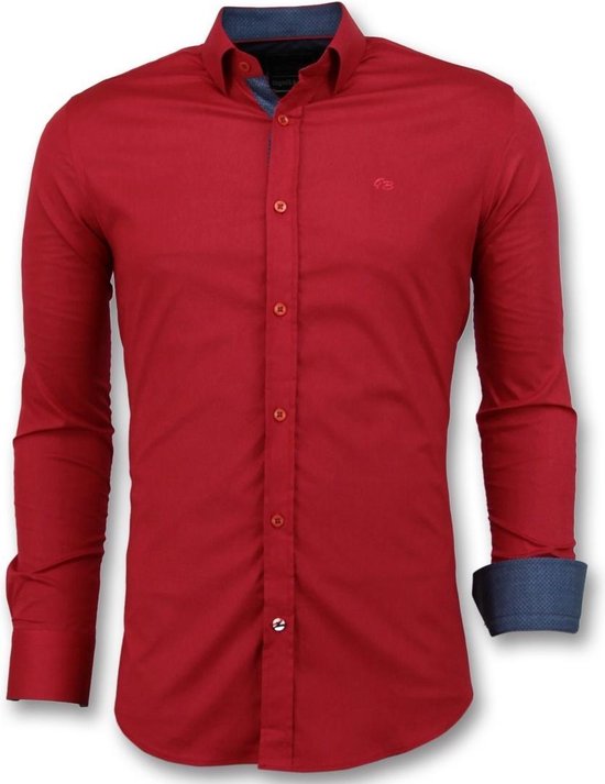 Tony Backer hommes chemises vierges italien - chemisier Slim Fit - 3037 - chemises décontractées rouges hommes chemise taille L