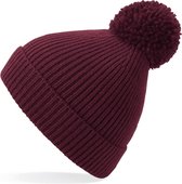 Senvi Gebreide PomPom muts met ribbels - Kleur: Bordeaux