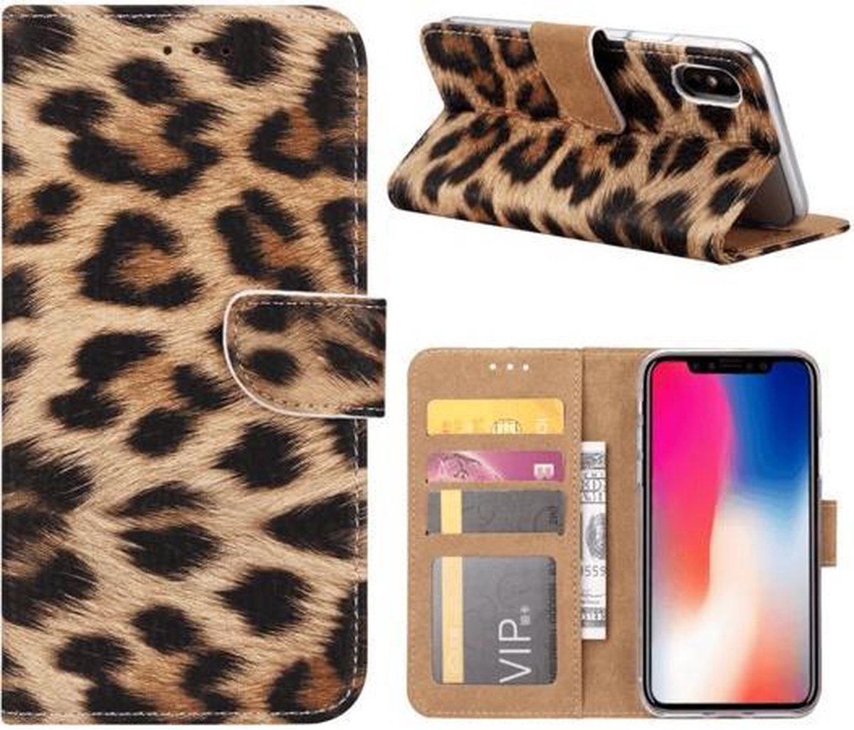 Fonu Boekmodel hoesje Luipaard iPhone XS Max