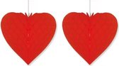 2x Rood honeycomb decoratie hart 28 cm - Feestversiering/bruiloftdecoratie/valentijnsdag