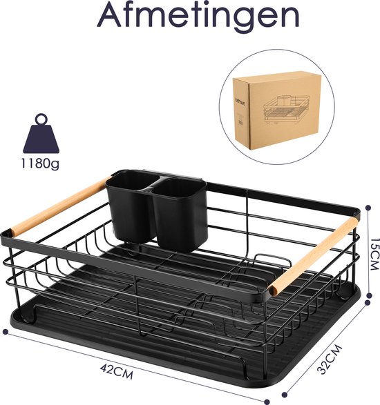 Behave Égouttoir à vaisselle avec égouttoir – Égouttoir à vaisselle – Avec porte-couverts – Gain de place – Zwart