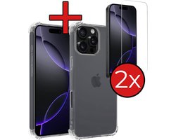 Hoesje - Met Screenprotector - 2 Stuks - Geschikt voor Apple iPhone 16 Pro - Sterk & Shockproof - Back Cover - Siliconen Case - Telefoon Hoes - Shock Proof - Telefoonhoes - Transparant