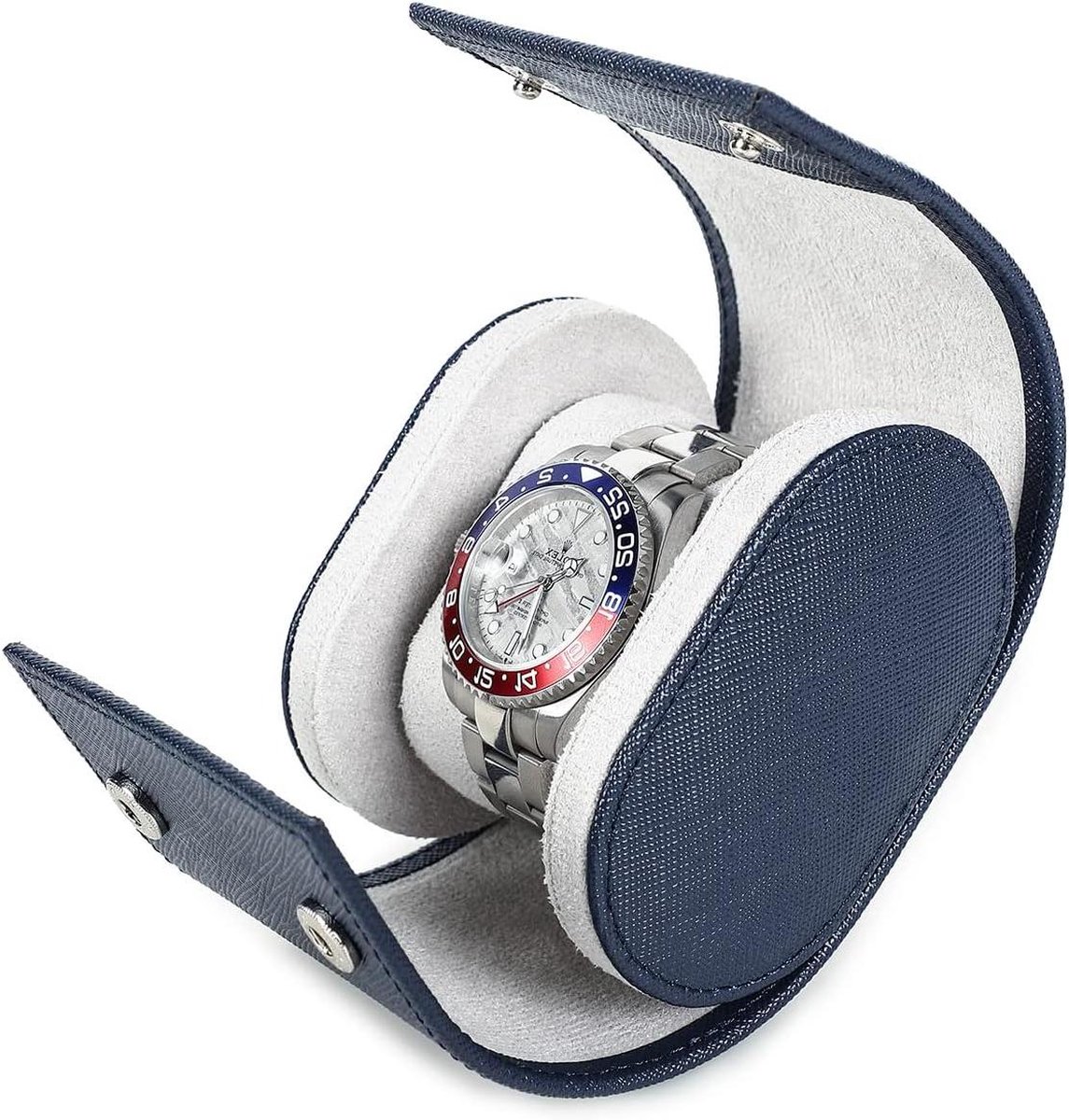 Opberghoes voor 1 horloge - Handgemaakt Saffiano lederen reishorloge case - Blauw