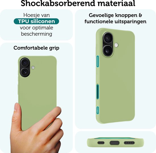 Coque adaptée pour iPhone 16 Plus Coque en Siliconen – Coque adaptée pour iPhone 16 Plus Coque arrière – Vert – Lot de 2