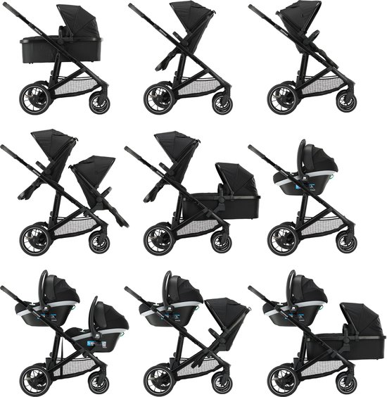 Deryan Evy V2 Kinderwagen - Duo Kinderwagen - Uitbreidbaar - Inclusief reiswieg - Zwart