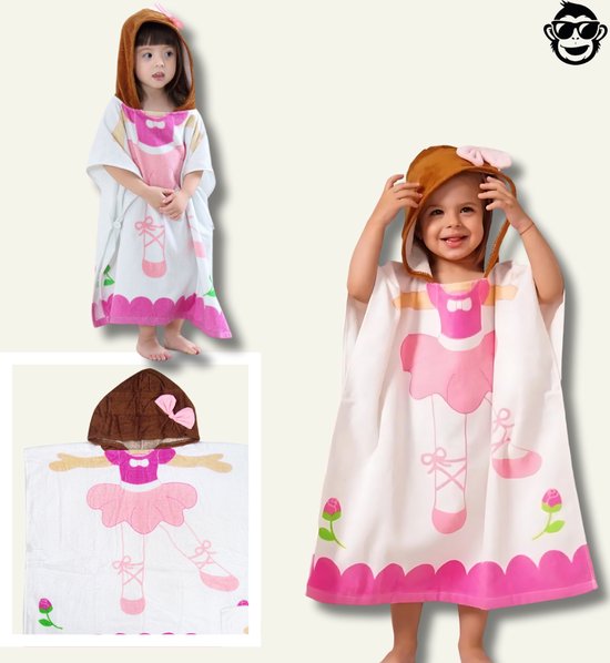BoefieBoef Kinder Badponcho - Baby Badcape - Microfiber Kleuter Badjas Met Capuchon - Kerst Cadeau - Peuter Strandponcho Voor Kinderen tot 6 jaar - 60x90cm - Ballet Dansen Roze Wit - jongens - meisje - Peuter - Zomer - Strandlaken - Surfponcho van Merkloos — afbeelding 2