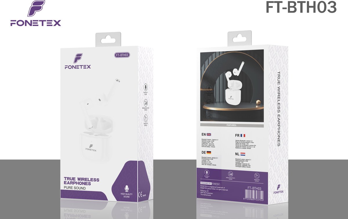 True Wireless Headphone White FT-BTH03