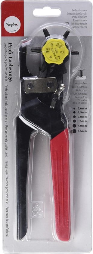 Rayher Hobby Rayher 22599000 Professionele perforatietang, met 6 fluitjes, gatdiameter 2-4,5 mm, revolponptang met hefboomoverbrenging, voor het ponsen en stansen van leer en andere materialen