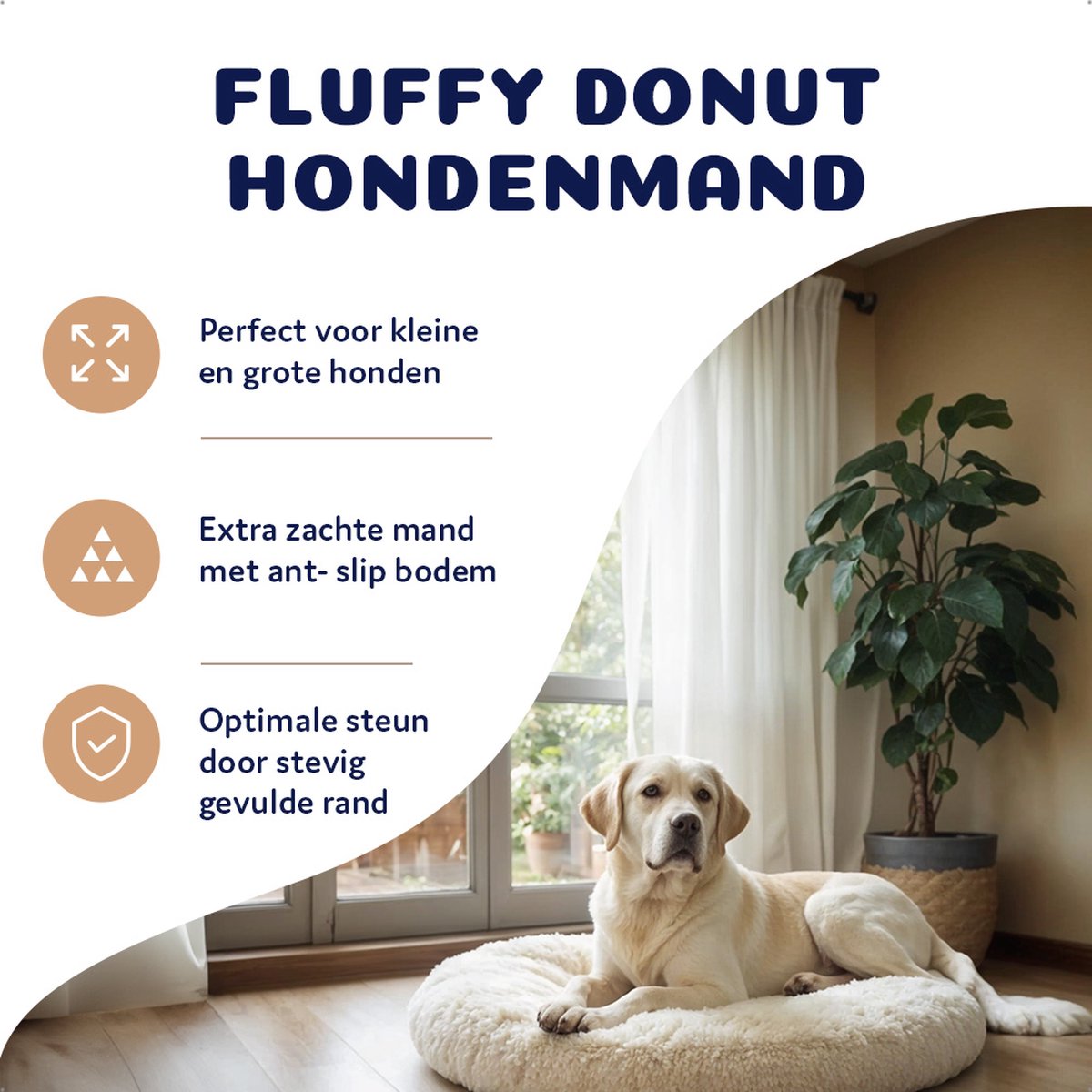 Pet Perfect Donut Hondenmand 100 cm - Fluffy Hondenkussen - Hondenbed - Crème - Wasbaar thumbnail 2