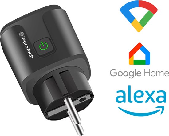 Foto: Purotech slimme stekker tijdschakelaar energiemeter smart plug geschikt voor alexa google home verbruiksmeter energiekosten zwart