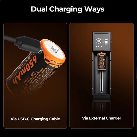 FLEXTAIL ZERO BATTERIJ 650MAh - Hoogwaardige oplaadbare RCR123A Li-ionbatterij compatibel met ZERO PUMP mini van Flex — afbeelding 3